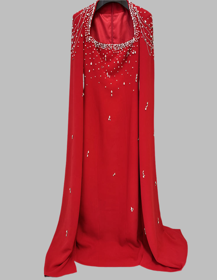 embellished column dress with shoulder cape - Nomalh