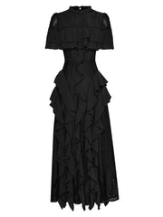high-neck lace gown with cascading ruffles – Aanewxc