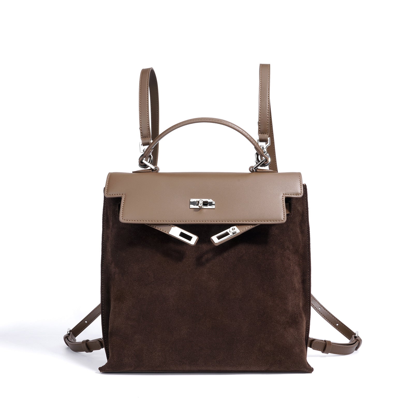 structured suede backpack with leather flap – SIENA