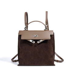 structured suede backpack with leather flap – SIENA