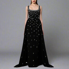 black sleeveless gown with silver teardrop embellishments – Soopy