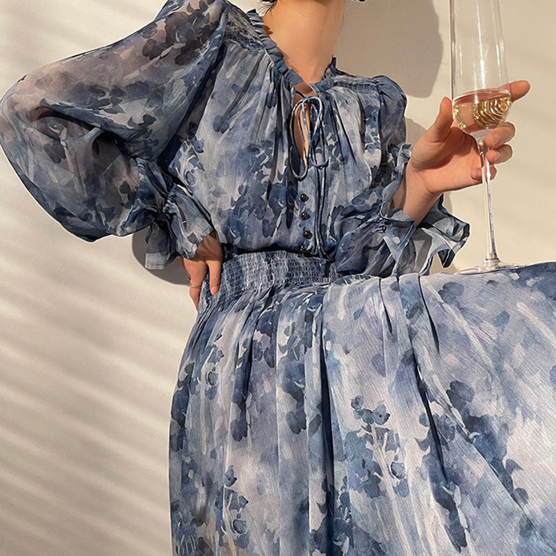 floral print chiffon maxi dress with smocked waist – ESALA