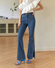 High-rise flared denim pants with front seam - Rertu