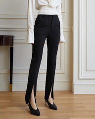 High-waisted black trousers with slit detail - Jasnu