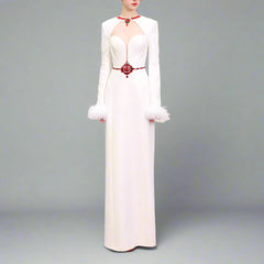 Long sleeve column gown with jeweled cutout – Starsel