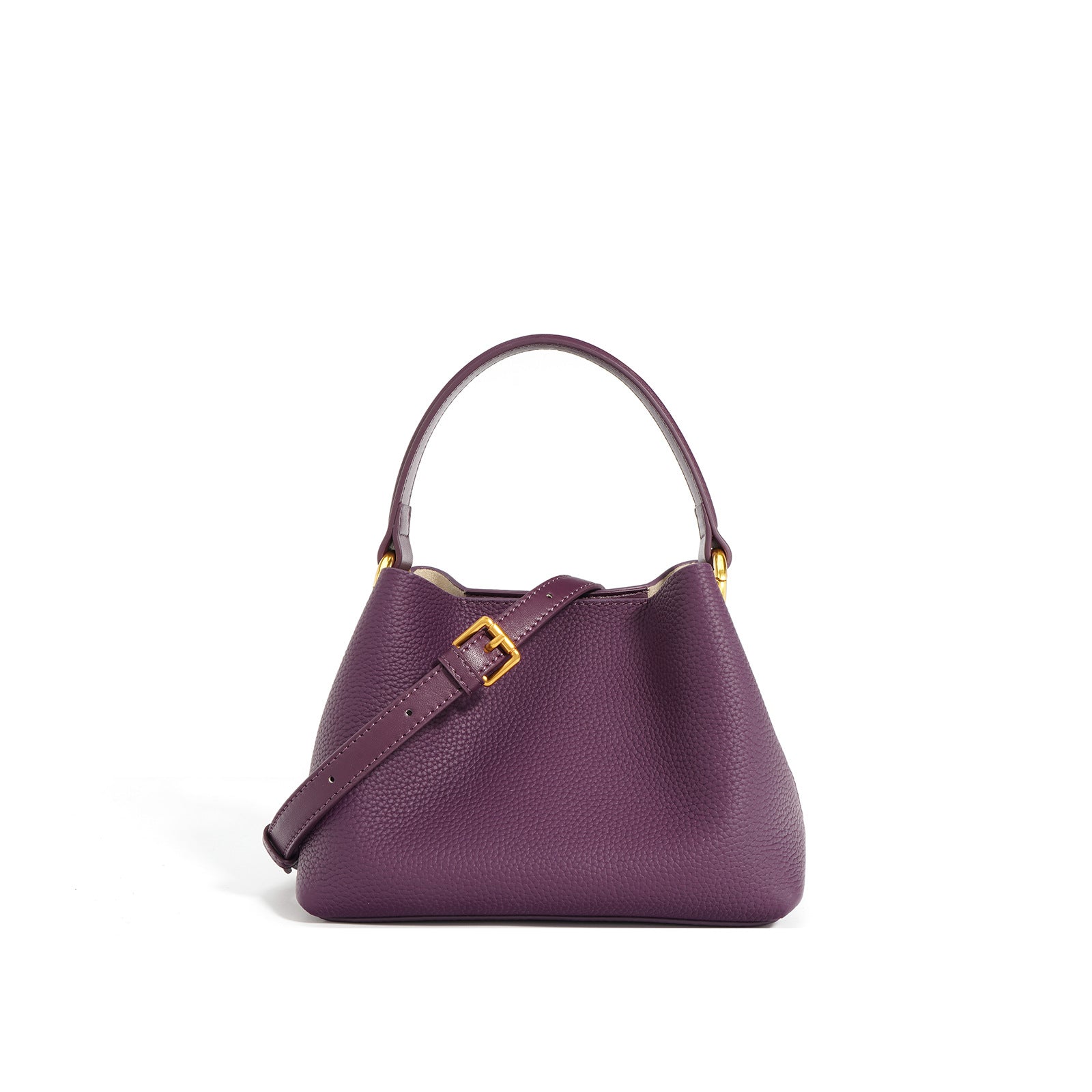 structured pebble leather handbag with gold buckle detail – ELLDA