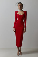 long sleeve midi dress with sculpted neckline – Adeyte