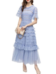 Tiered ruffle tulle midi dress – Gelseye