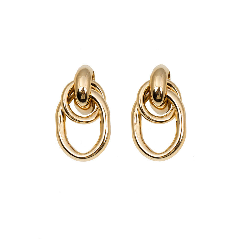 Elongated oval link earrings with polished gold finish - Argiltu