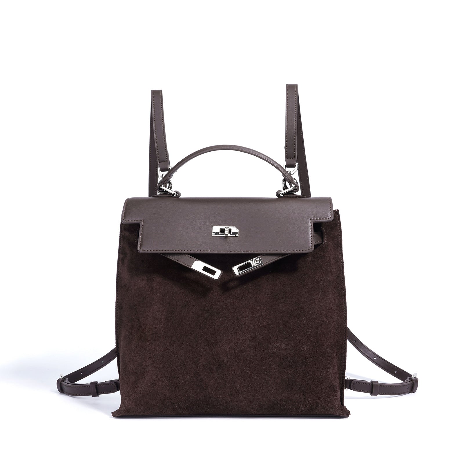 structured suede backpack with leather flap – SIENA