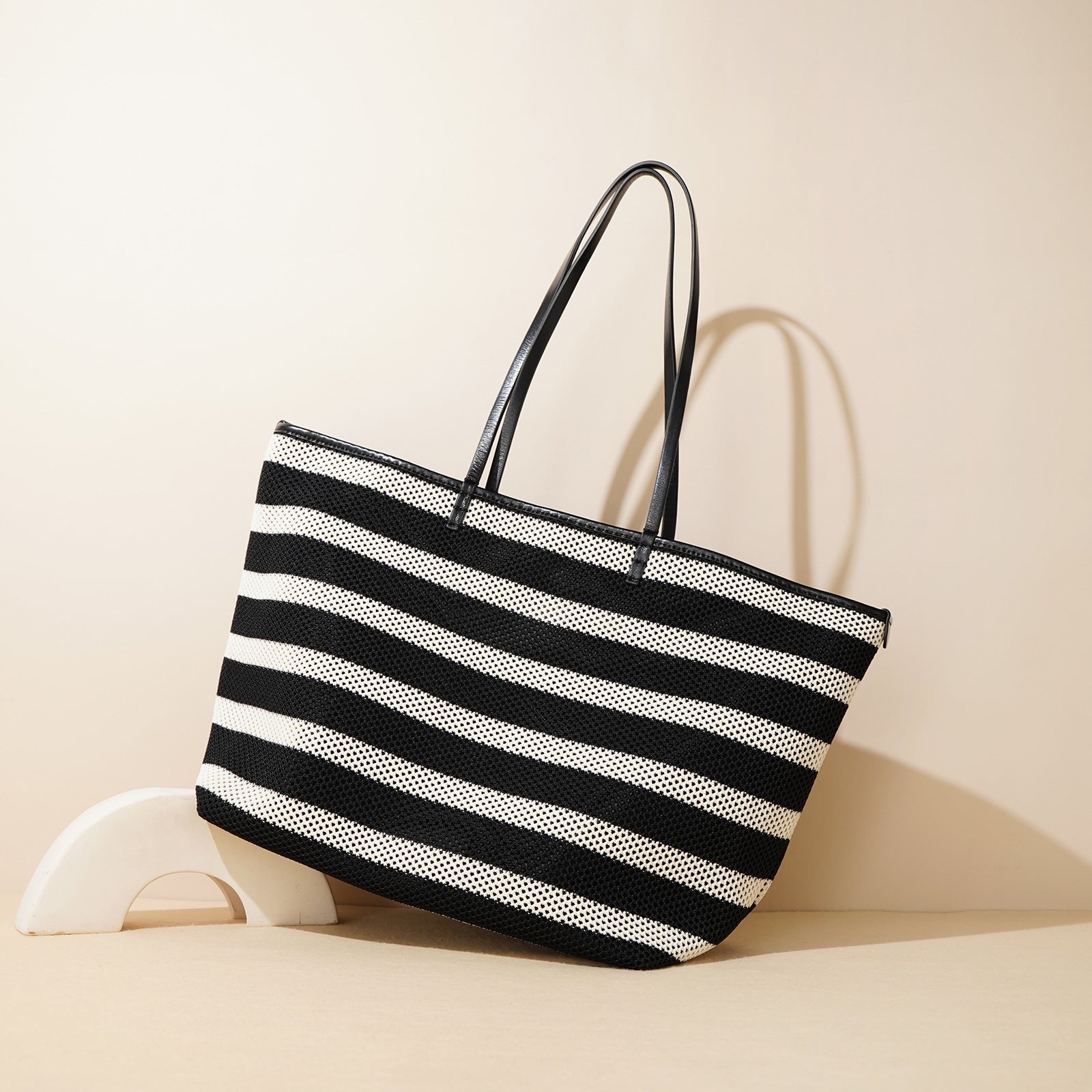 striped oversized tote with perforated texture - COASTAX