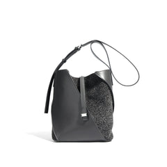 asymmetrical bucket bag with felt panel – SAGE