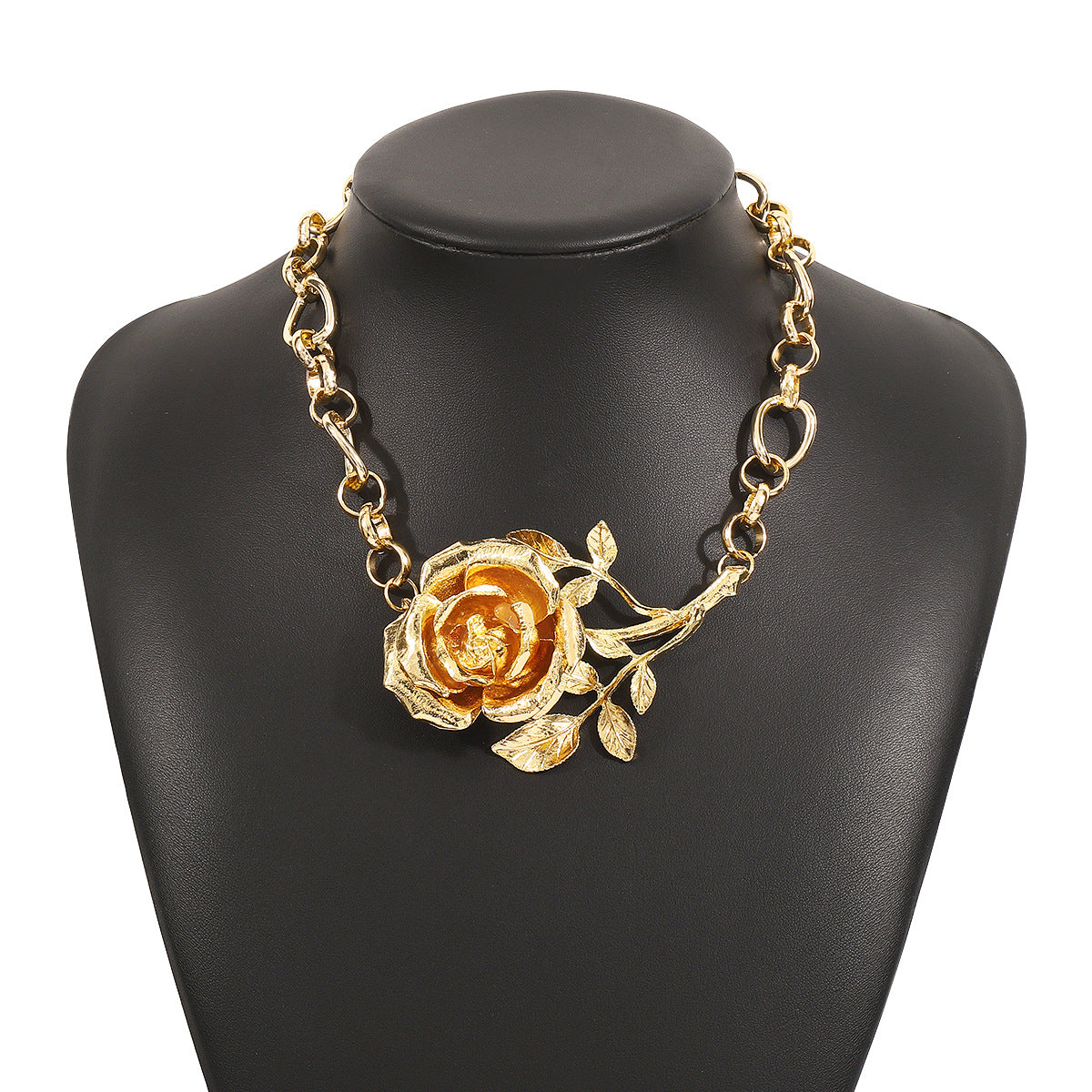 Bold floral chain necklace with sculpted rose pendant – Anasdi
