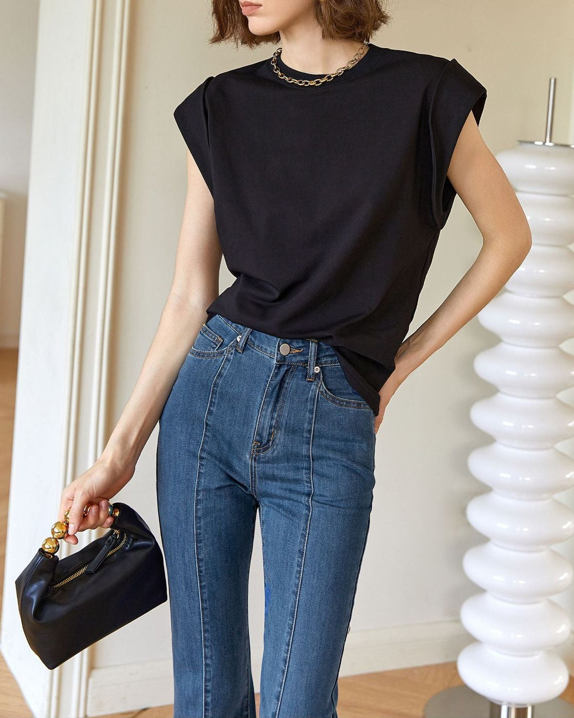 Sleeveless cotton blouse with shoulder pads - Cundi