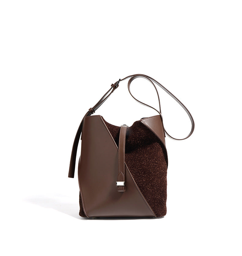 asymmetrical bucket bag with felt panel – SAGE