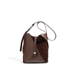 asymmetrical bucket bag with felt panel – SAGE