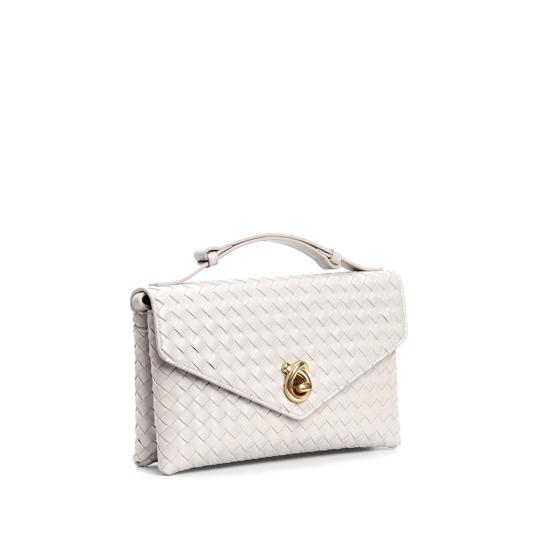 woven leather top-handle mini bag with twist lock - CEZENA