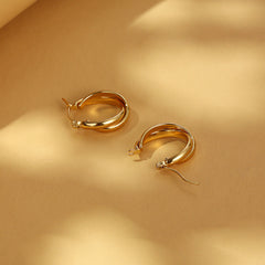 Double-layered gold hoop earrings with polished finish - Amsol