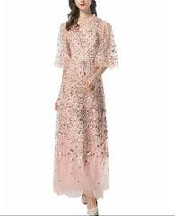 embroidered tulle gown with sheer sleeves – ESMEE