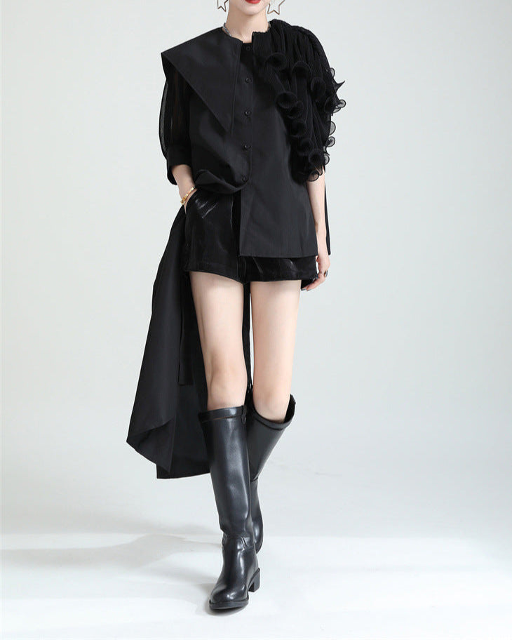 Ruffled asymmetrical shirt dress with belt - Atylu