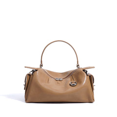 soft-structured zip satchel with curved handle - LUNETRE