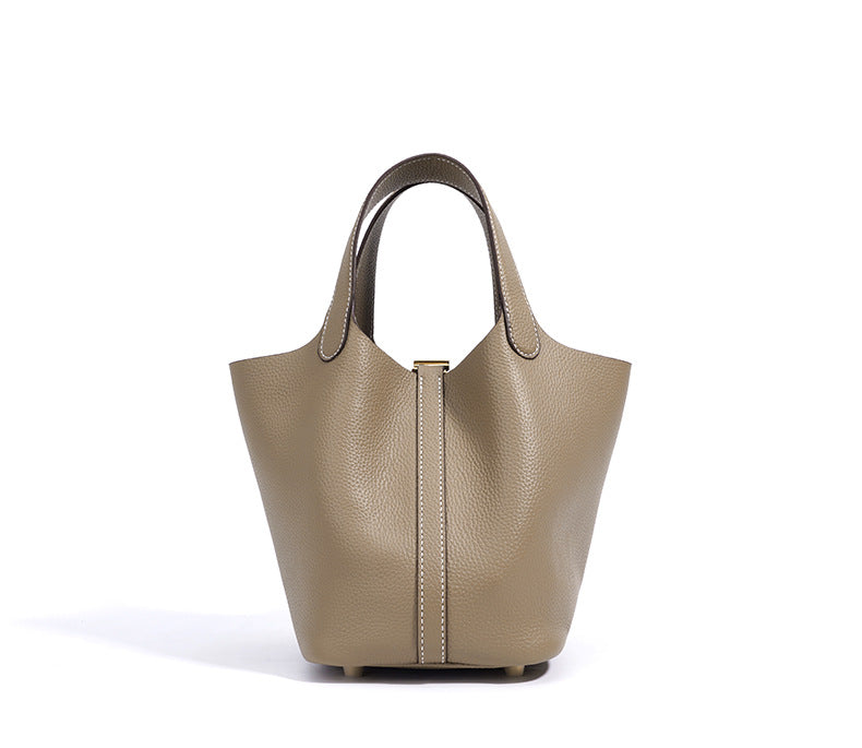 pebbled leather bucket bag with gold padlock – NOA