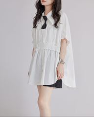 Contrast Tie Waist Short Sleeve Shirt - Qarwy