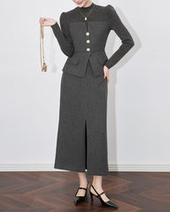 structured wool-blend suit with floral buttons – SELENEZ