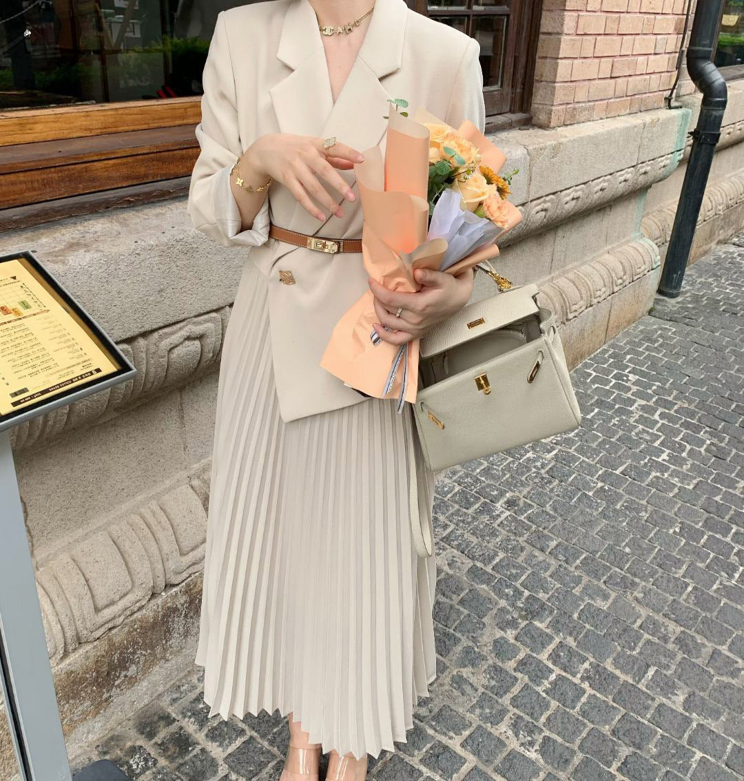 belted blazer dress with pleated skirt – Thyone