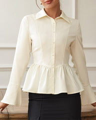 Peplum button-up blouse with flared sleeves - Newru