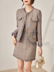 textured tweed skirt suit with contrast fringe trims - CHLOÉY