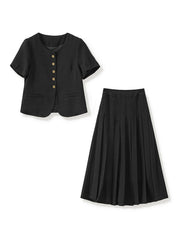pleated midi suit with short-sleeve blazer - BELLES