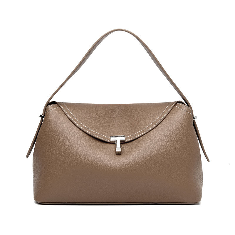 curved flap handbag with contrast stitching – TESSA