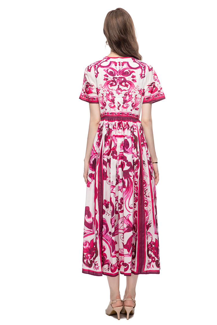 baroque print short-sleeve midi dress – Calcedonia
