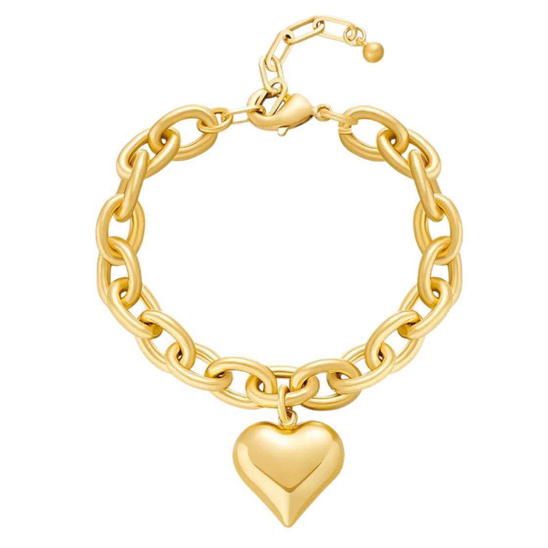 chunky gold chain bracelet with heart charm – AURA