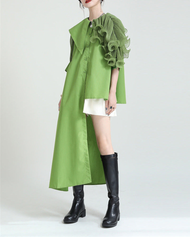 Ruffled asymmetrical shirt dress with belt - Atylu