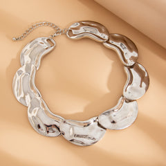 Wide bean-link statement necklace with metallic finish - Aongi