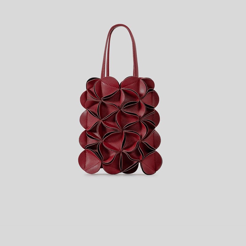 sculpted leather tote bag with floral petal design – ONYX