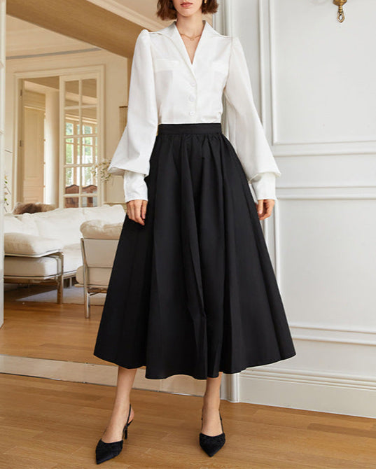 Collared button-up shirt with puff sleeves - Enjwi