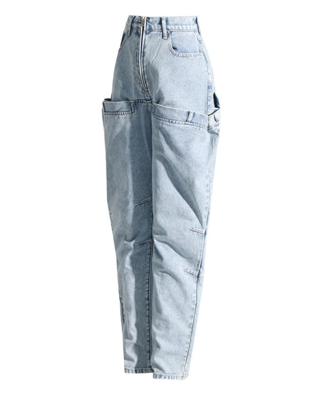 high-waist tapered jeans with exaggerated side flaps - Eireen