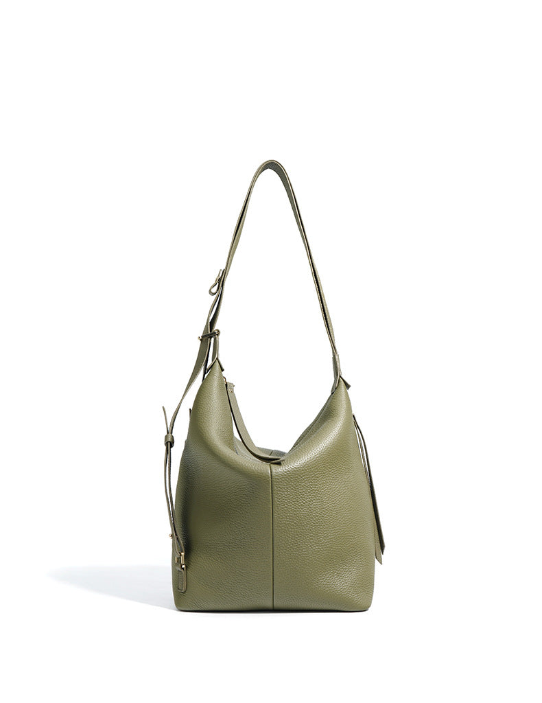textured leather shoulder bag with adjustable strap - NORDA