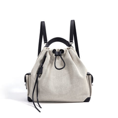 striped canvas drawstring bucket bag with leather trims – NOIIR