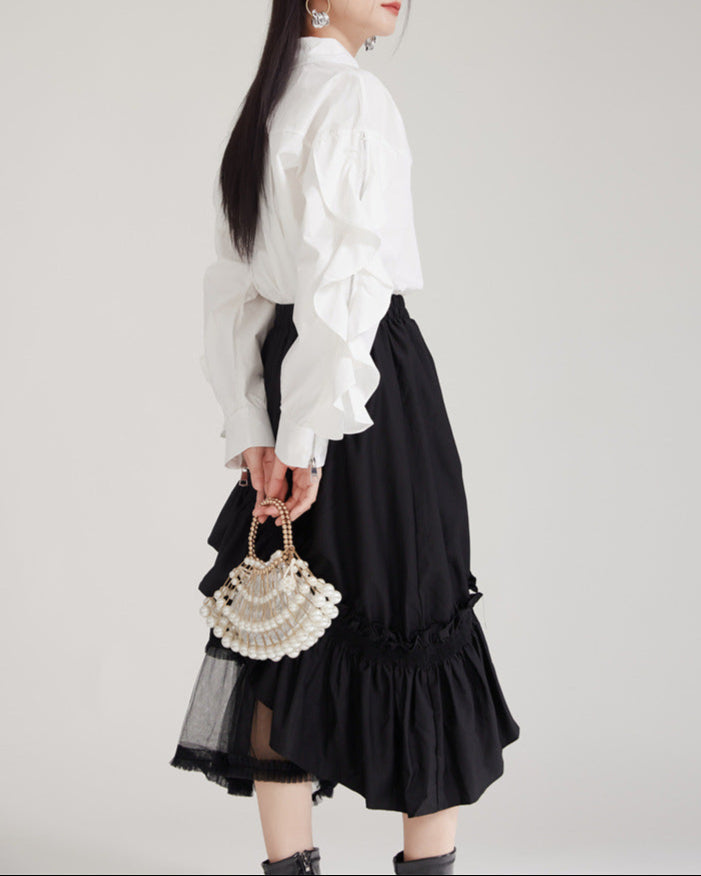 Long-sleeve button-up shirt with ruffled sleeves - Lunji