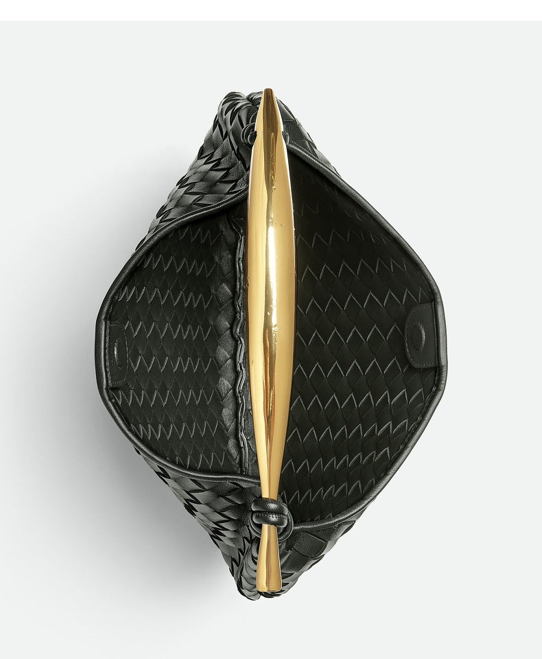 woven crescent shoulder bag with gold sculpted handle - KLLUONEL