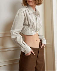 Cropped button-down shirt with gathered waist - Junfi