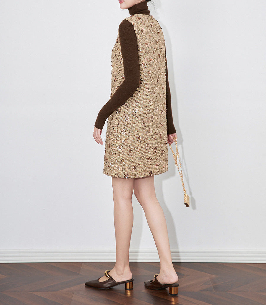 sleeveless tweed shift dress with sequin details – NOVAT