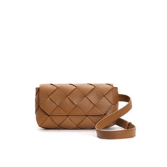 mini woven leather shoulder bag with flap closure - LILAN