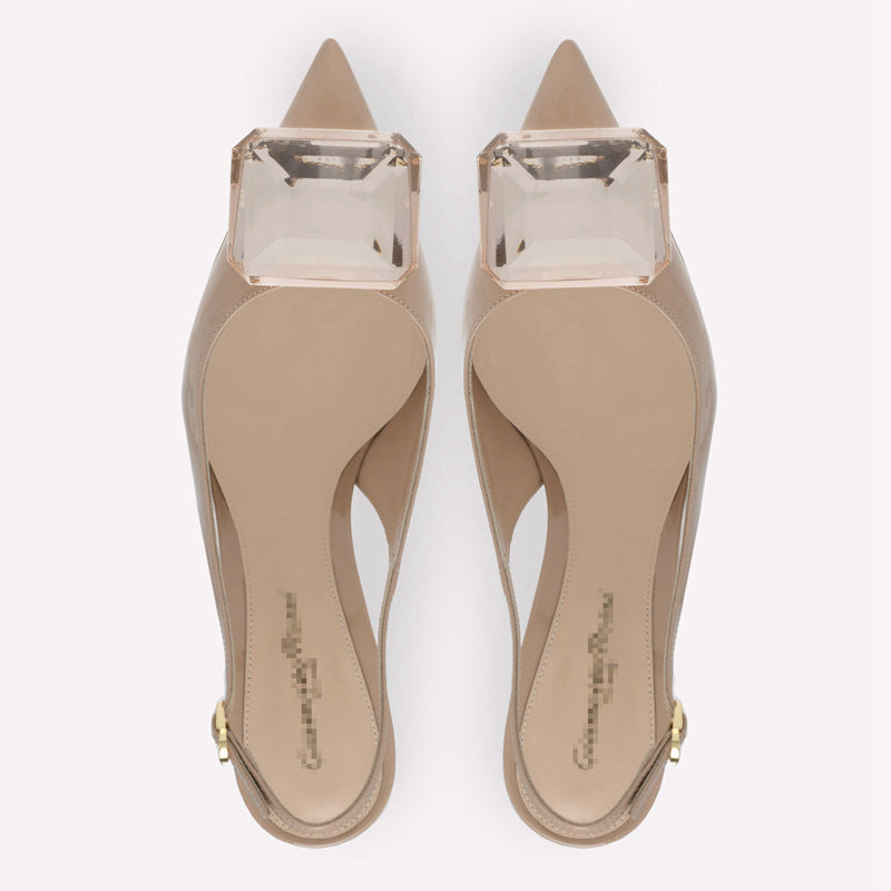 nude patent slingback heels with oversized crystal bow – BELA