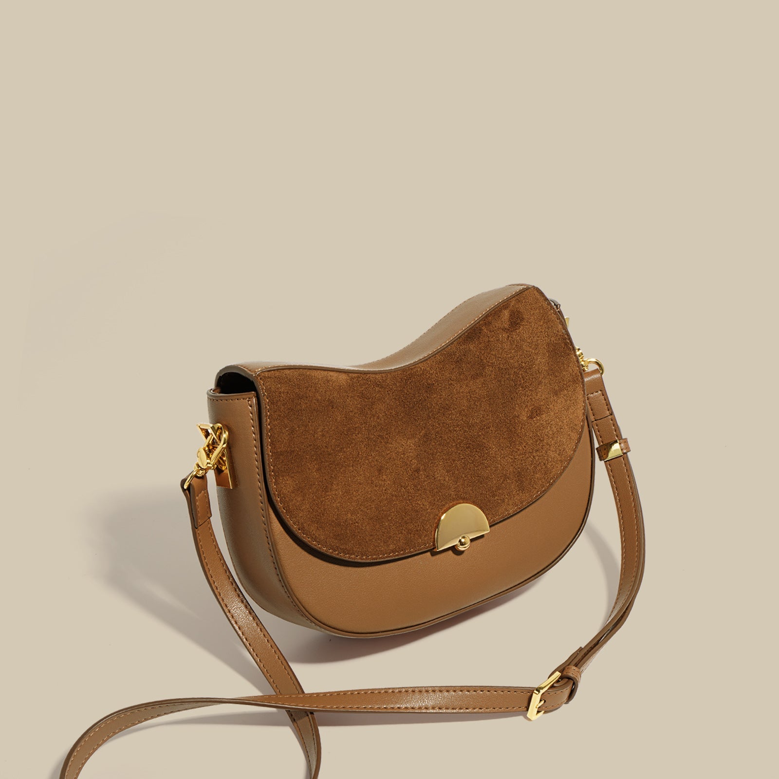 crescent flap crossbody bag with suede top - SARKA