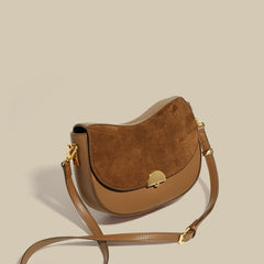 crescent flap crossbody bag with suede top - SARKA